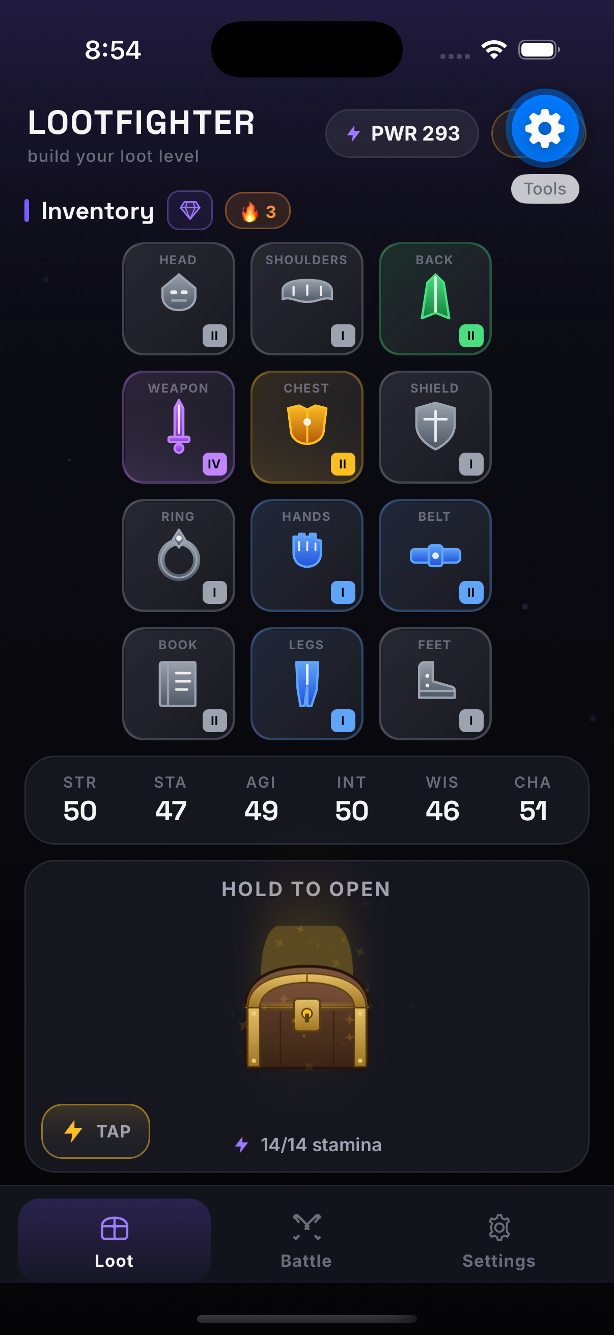 Inventory and loot screen